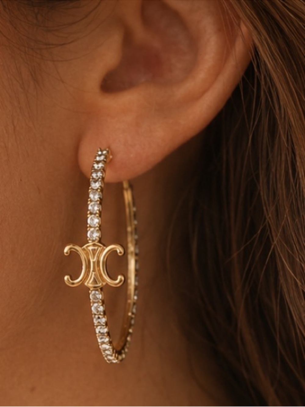 Gold Hoop Earrings with Crystal Accents